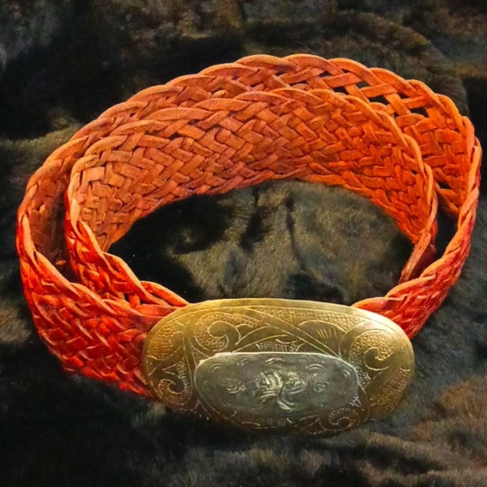 Moroccan Leather Belt with Sterling and Bronze (Copper?) Buckle boho - Picture 5 of 9